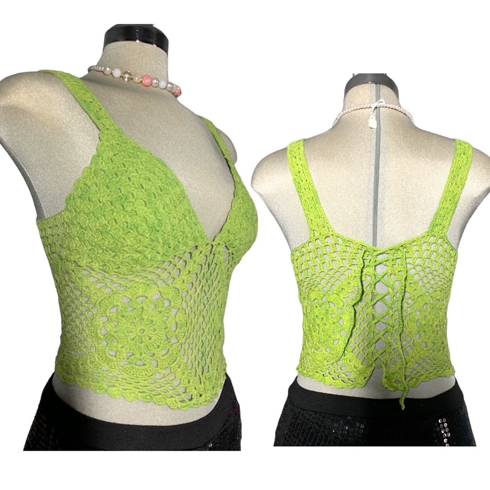 - *NEW* Vintage Hand Made Crochet  Knit Top Coastal Grandma Hippie Boho Si…